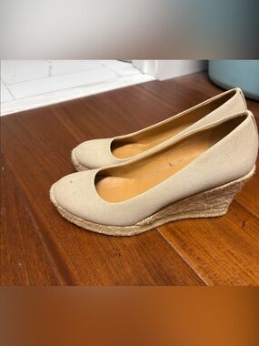 J. Crew Beige Canvas Espadrille Wedge Pumps